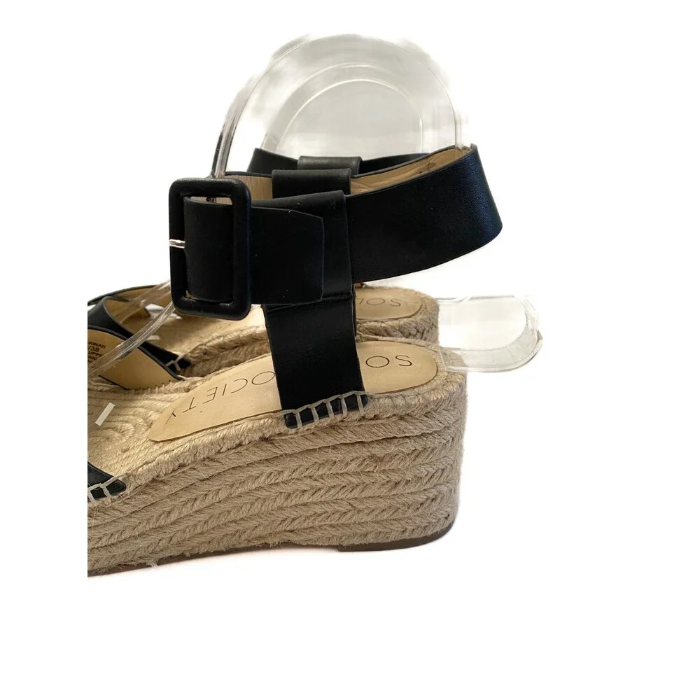 SOLE SOCIETY Audrina Black Leather Espadrille Platform Strappy Sandal Size 7.5